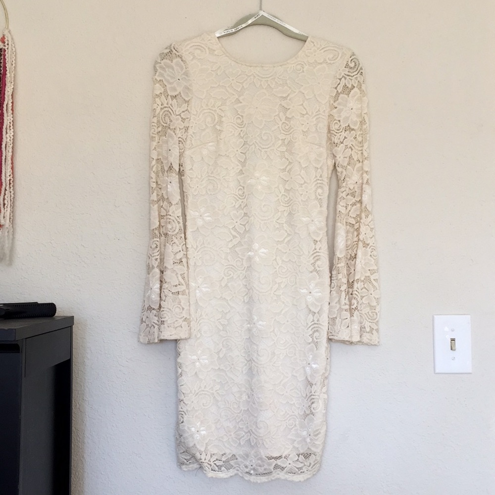 Alexia Admor Lace Knit Sheath with bell sleeves